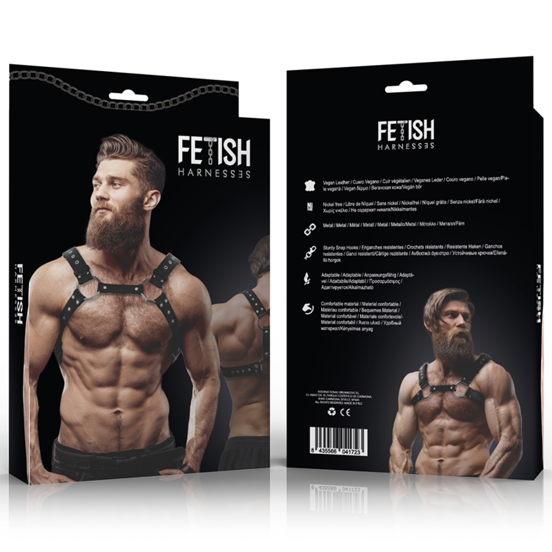 FETISH SUBMISSIVE ATTITUDE - ARNÊS DE PEITO DE COURO ECO MASCULINO COM PREGOS - Sexshoptuga 