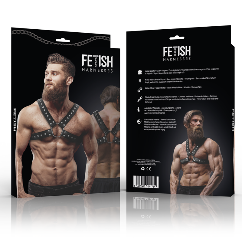 FETISH SUBMISSIVE ATTITUDE - ARNÊS DE PEITO DE COURO ECO CROSS-OVER PARA HOMEM COM PREGOS - Sexshoptuga  Sexshoptuga 