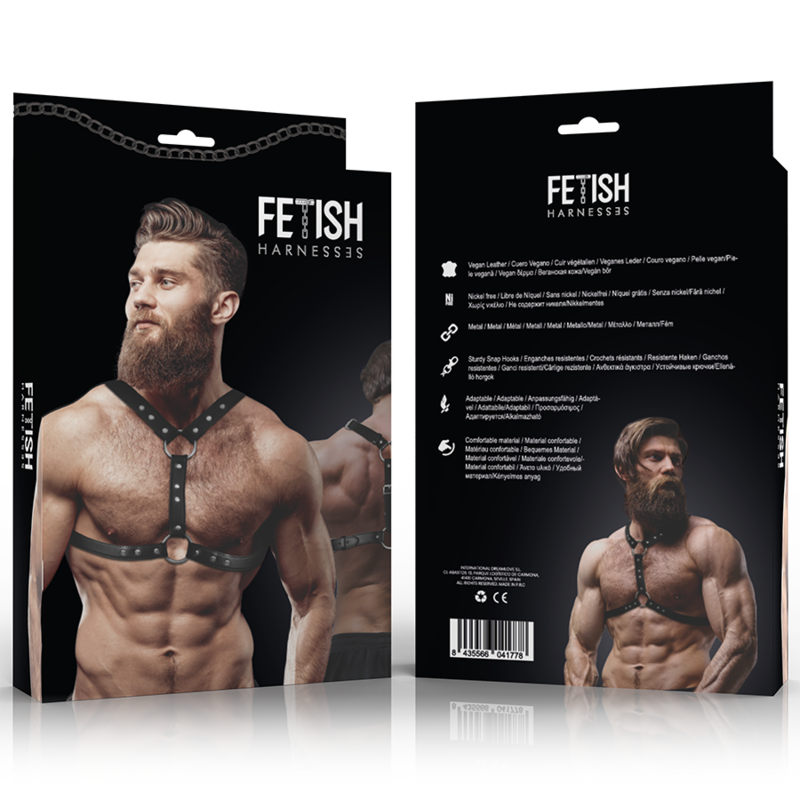 FETISH SUBMISSIVE ATTITUDE - ARNÊS DE PEITO DE COURO ECO COM APOIO DUPLO E PREGOS PARA HOMENS - Sexshoptuga  Sexshoptuga 