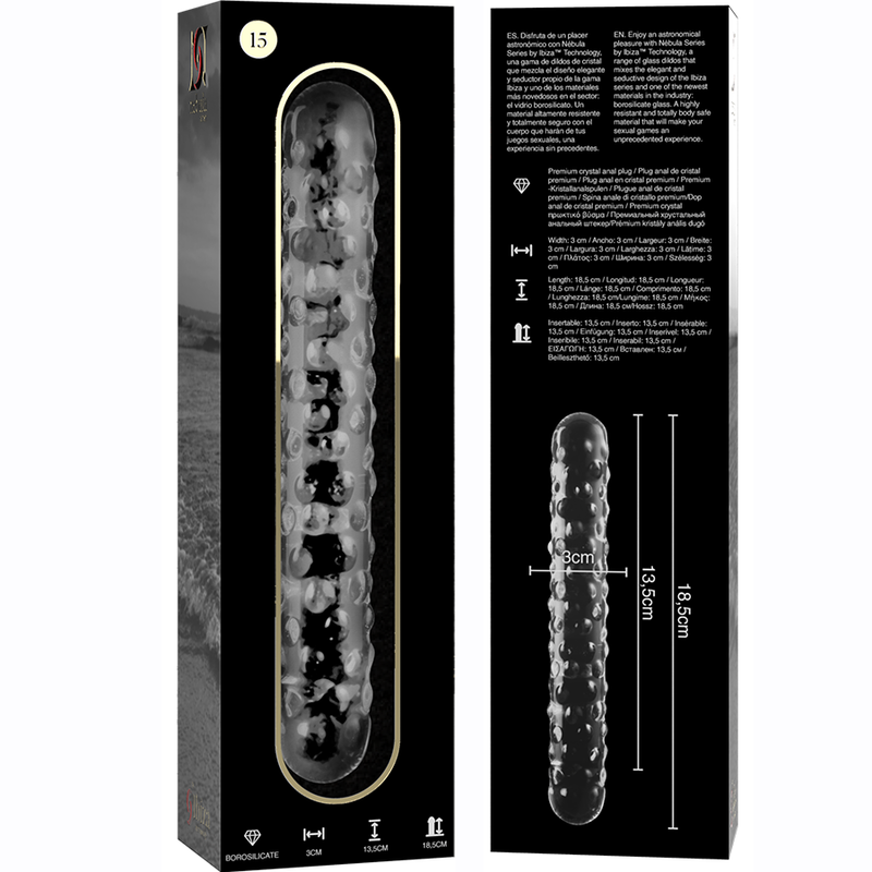 NEBULA SERIES BY IBIZA - MODELO 15 DILDO VIDRO BOROSILICADO TRANSPARENTE 18.5 CM -O- 3 CM - Sexshoptuga  Sexshoptuga 