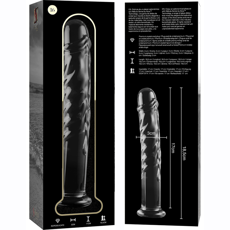 NEBULA SERIES BY IBIZA - MODELO 16 DILDO VIDRO BOROSILICADO TRANSPARENTE 18.5 CM -O- 3 CM - Sexshoptuga  Sexshoptuga 