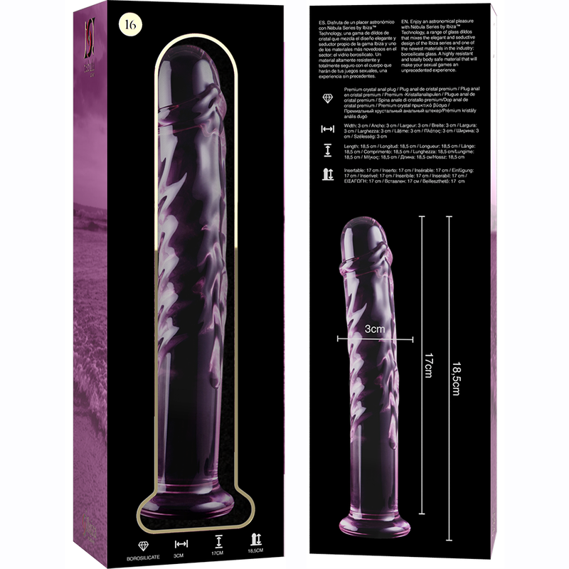 NEBULA SERIES BY IBIZA - MODELO 16 DILDO VIDRO BOROSILICADO TRANSPARENTE 18.5 CM -O- 3 CM - Sexshoptuga  Sexshoptuga 