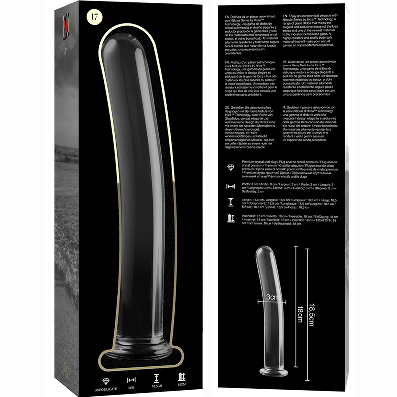 NEBULA SERIES BY IBIZA - MODELO 17 DILDO VIDRO BOROSILICADO TRANSPARENTE 18.5 CM -O- 3 CM - Sexshoptuga  Sexshoptuga 