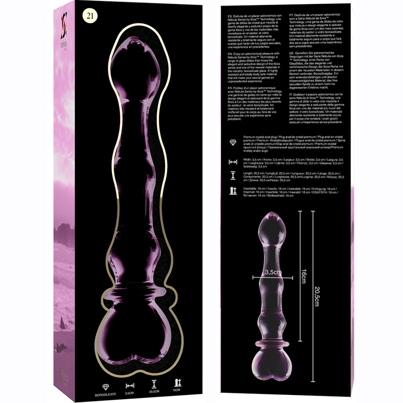 NEBULA SERIES BY IBIZA - MODELO 21 DILDO VIDRO BOROSILICADO TRANSPARENTE 20.5 CM -O- 3.5 CM - Sexshoptuga  Sexshoptuga 