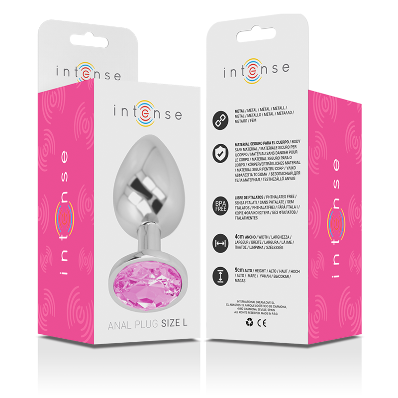 INTENSE - PLUG ANAL DE METAL DE ALUMÍNIO COM CRISTAL ROSA TAMANHO L - Sexshoptuga 