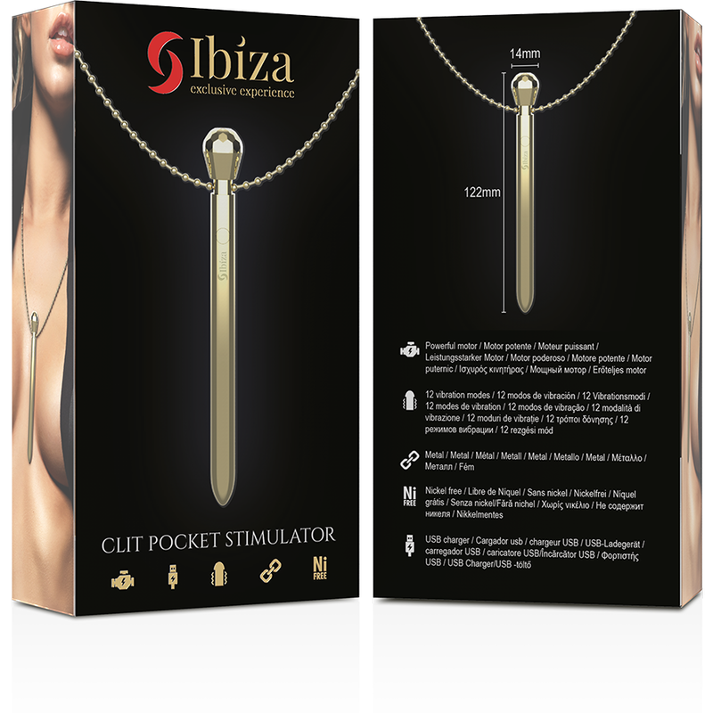 IBIZA - ESTIMULADOR DE BOLSO CLITÓRICO COLAR CARREGADOR USB 12 MODOS DE VIBRAO DOURADO 12,2 X 1,5 - Sexshoptuga  Sexshoptuga 