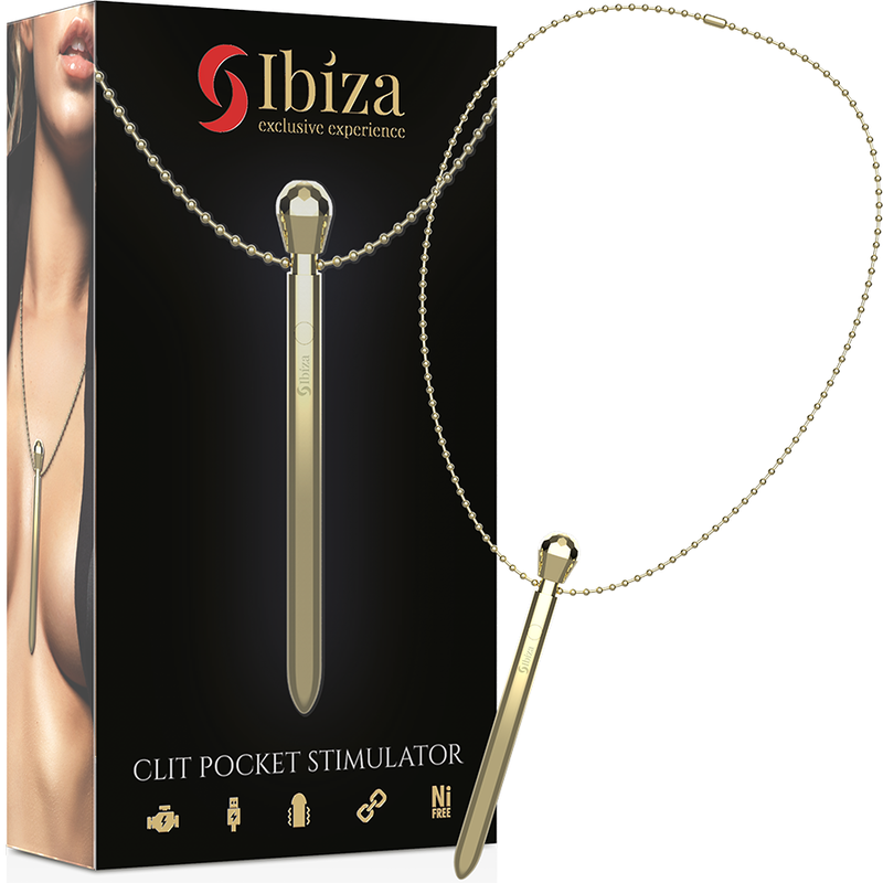 IBIZA - ESTIMULADOR DE BOLSO CLITÓRICO COLAR CARREGADOR USB 12 MODOS DE VIBRAO DOURADO 12,2 X 1,5 - Sexshoptuga  Sexshoptuga 