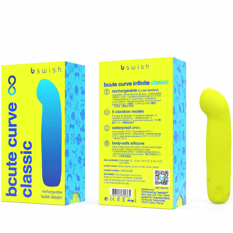 B SWISH - BCUTE CURVE INFINITE CLASSIC RECARREGVEL VIBRADOR DE SILICONE AMARELO - Sexshoptuga  Sexshoptuga 