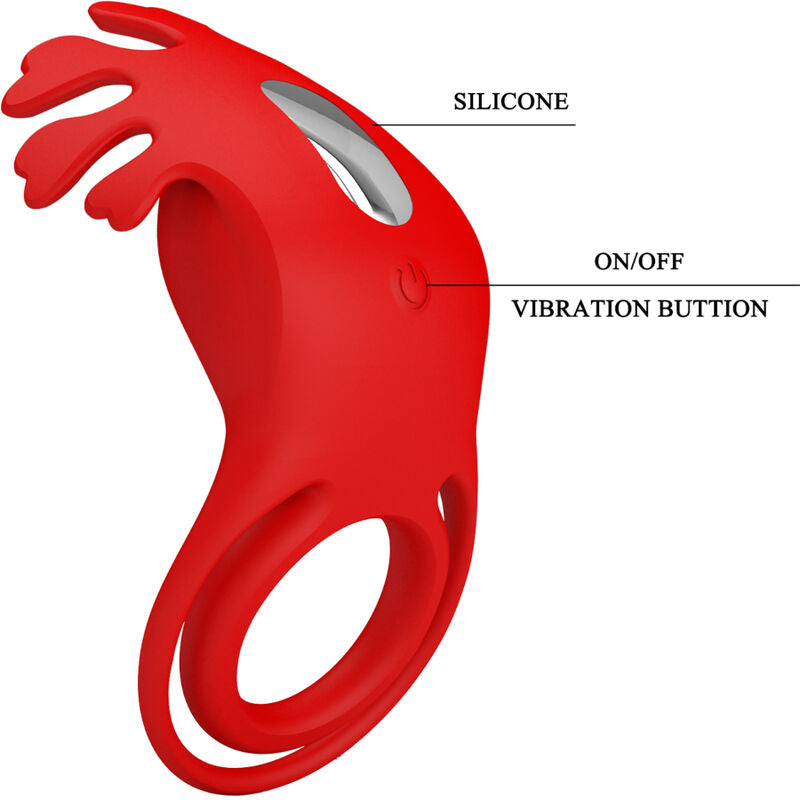 PRETTY LOVE - ANEL VIBRADOR RUBEN 7 VIBRAÕES SILICONE VERMELHO - Sexshoptuga 