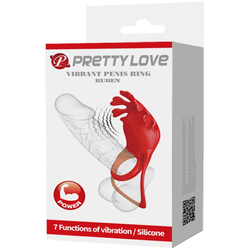 PRETTY LOVE - ANEL VIBRADOR RUBEN 7 VIBRAÕES SILICONE VERMELHO - Sexshoptuga  Sexshoptuga 