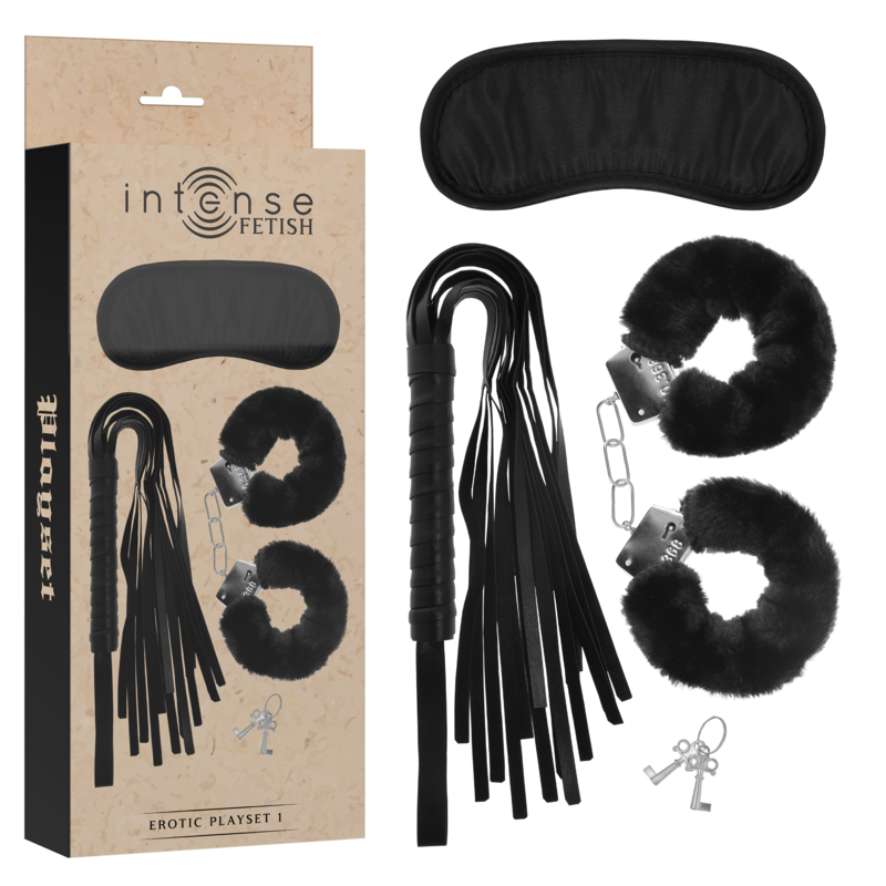 INTENSE - FETISH PLAYSET ERÓTICO 1 COM ALGEMAS, MSCARA CEGA E FLOGGER - Sexshoptuga 