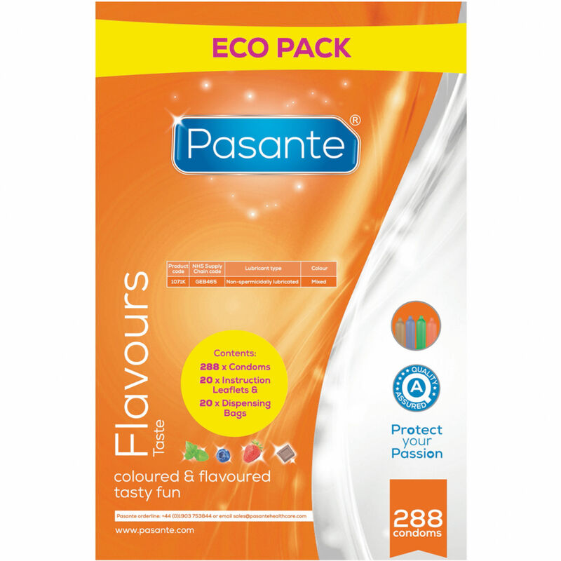 PASANTE - SACO DE SABORES ECO PACK PRESERVATIVOS 288 UNIDADES - Sexshoptuga  Sexshoptuga 