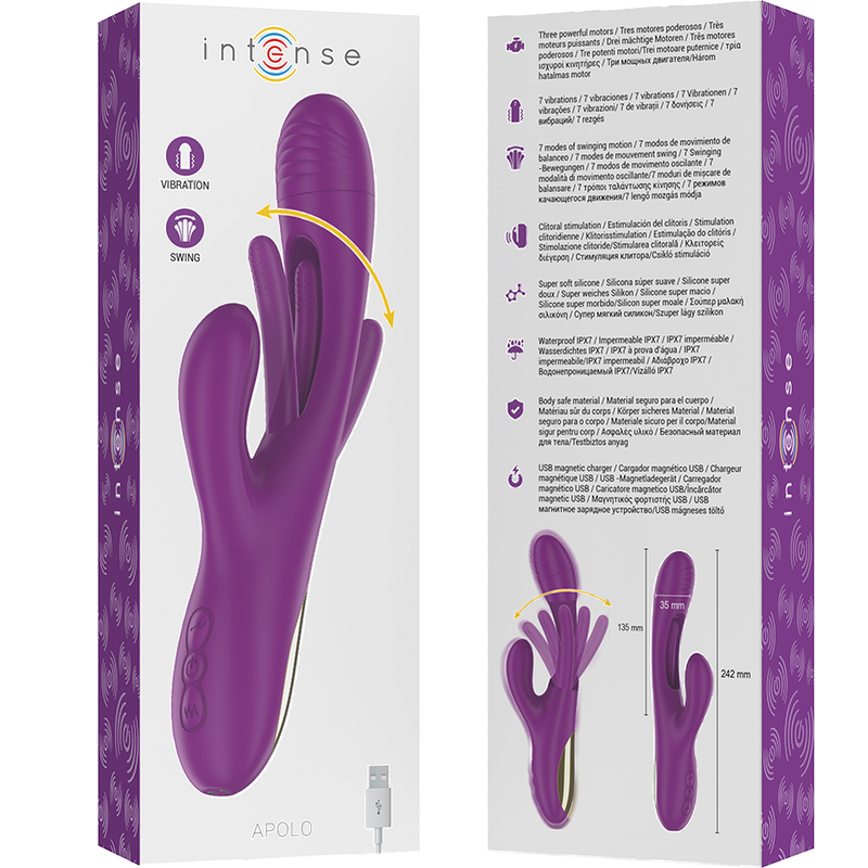 INTENSE - APOLO VIBRADOR MULTIFUNO RECARREGVEL 7 VIBRAÕES COM LÍNGUA OSCILANTE ROXA - Sexshoptuga 