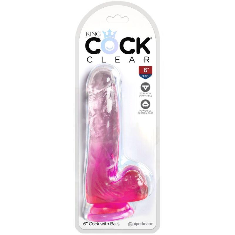 KING COCK - CLEAR PÊNIS REALÍSTICO COM BOLAS 13.5 CM ROSA - Sexshoptuga 