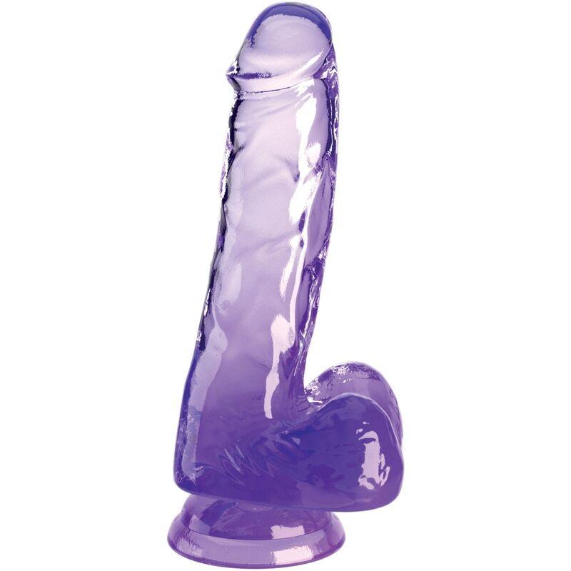 KING COCK - CLEAR PÊNIS REALÍSTICO COM BOLAS 13.5 CM ROXO - Sexshoptuga 