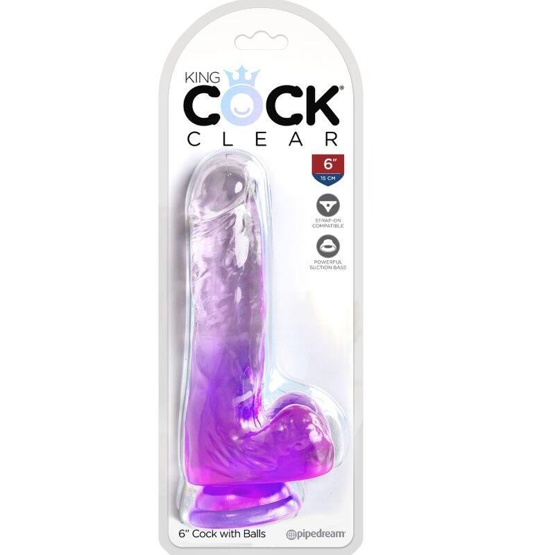 KING COCK - CLEAR PÊNIS REALÍSTICO COM BOLAS 13.5 CM ROXO - Sexshoptuga 