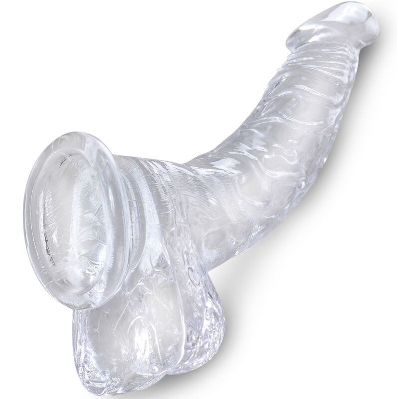 KING COCK - CLEAR PÊNIS CURVADO REALISTA COM BOLAS 16.5 CM TRANSPARENTE - Sexshoptuga 