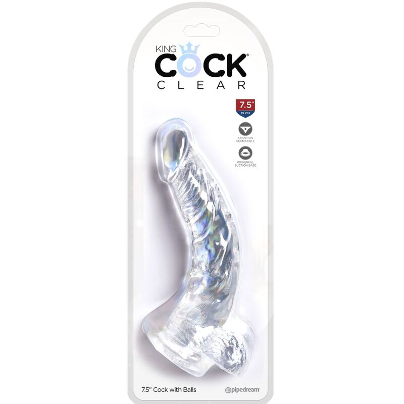 KING COCK - CLEAR PÊNIS CURVADO REALISTA COM BOLAS 16.5 CM TRANSPARENTE - Sexshoptuga 