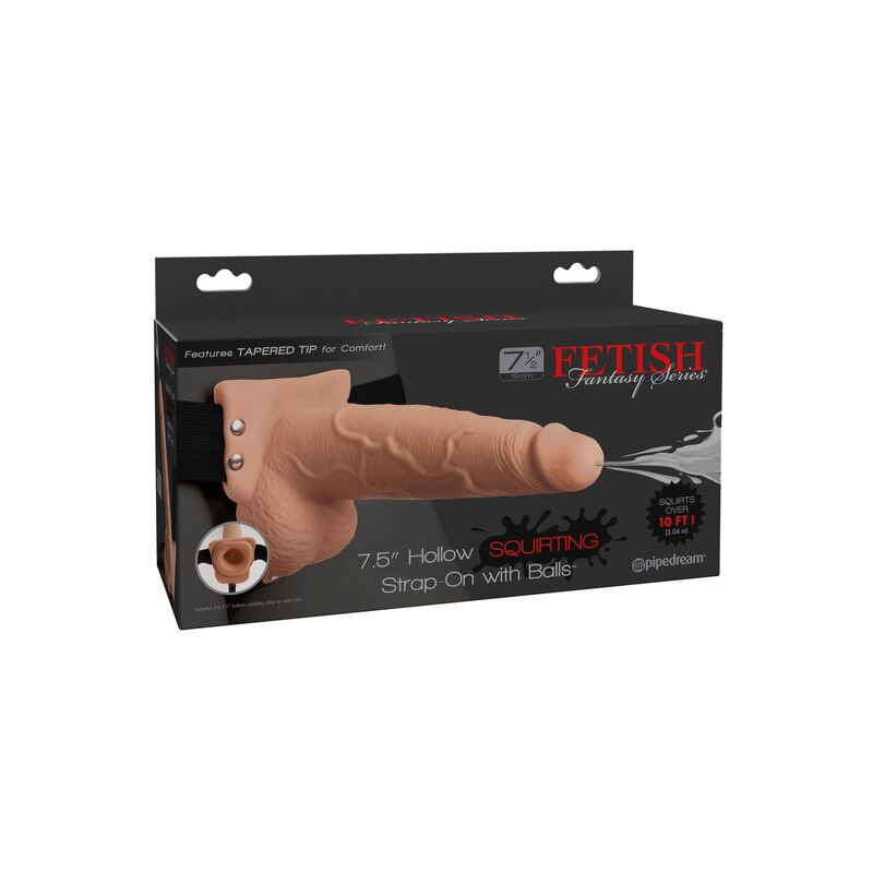 FETISH FANTASY SERIES - ARNÊS AJUSTVEL PÉNIS REALÍSTICO COM BOLAS SQUIRTING 19 CM - Sexshoptuga  Sexshoptuga 