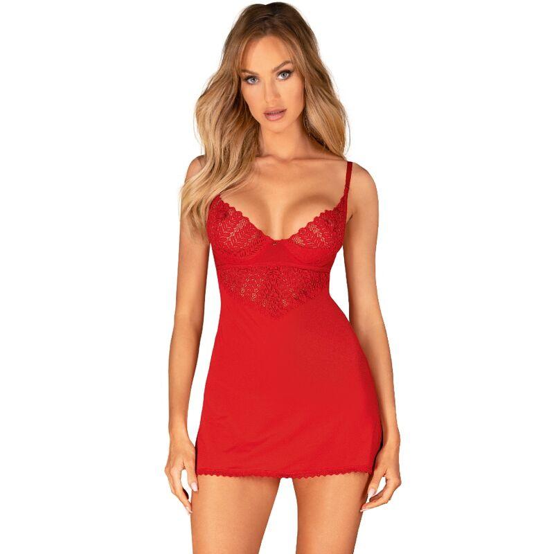 OBSESSIVE - INGRIDIA CHEMISE & TANGA RED XS/S - Sexshoptuga 