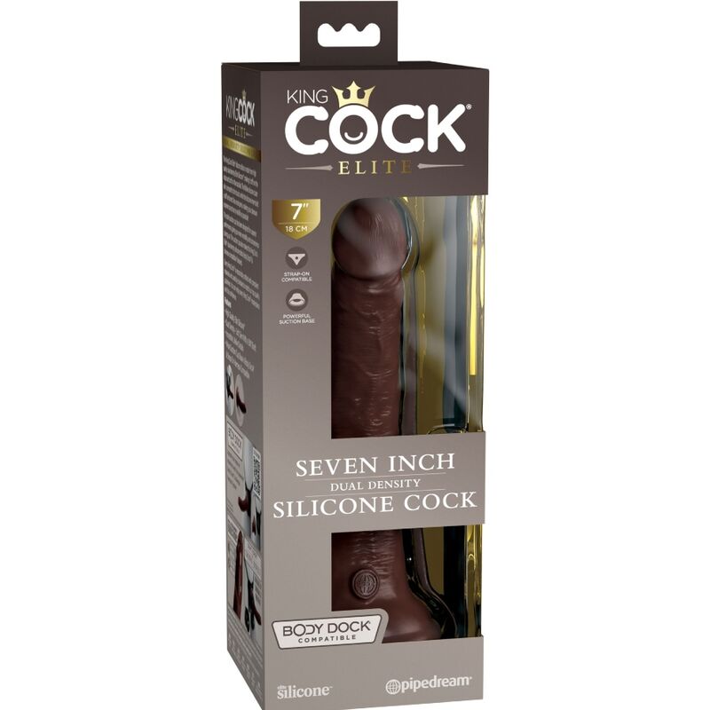 KING COCK - ELITE DILDO DE SILICONE REALÍSTICO 17.8 CM CASTANHO - Sexshoptuga 