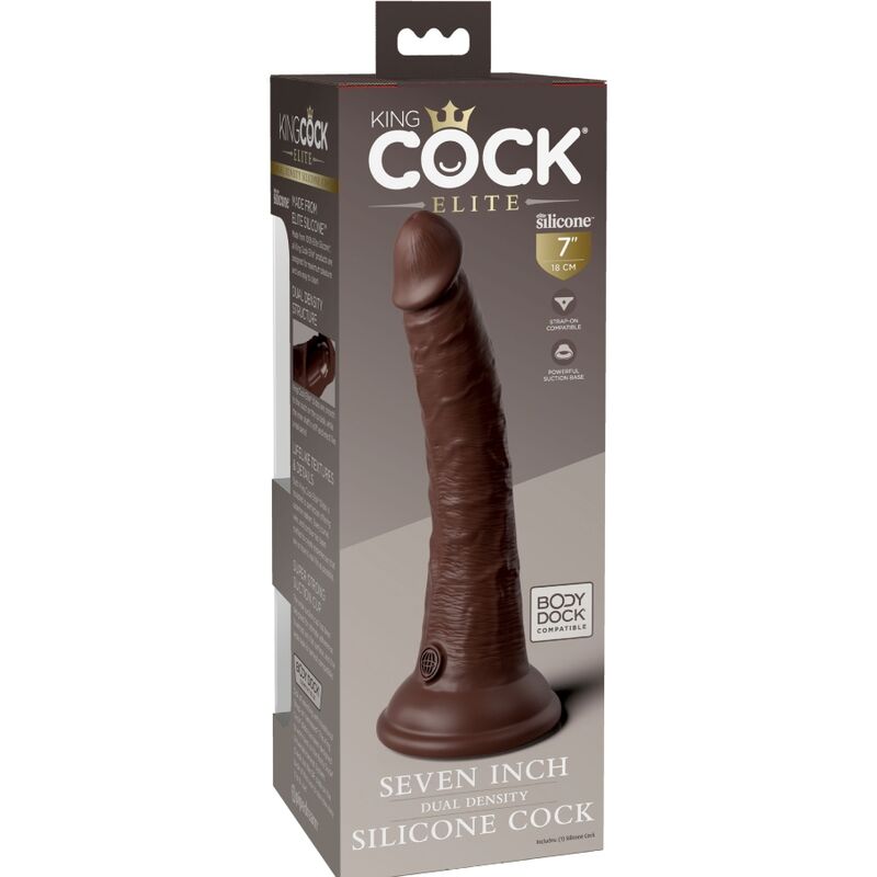 KING COCK - ELITE DILDO DE SILICONE REALÍSTICO 17.8 CM CASTANHO - Sexshoptuga 