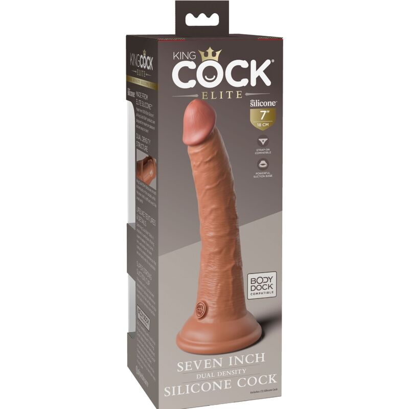 KING COCK - ELITE DILDO DE SILICONE REALÍSTICO 17.8 CM CARAMELO - Sexshoptuga 