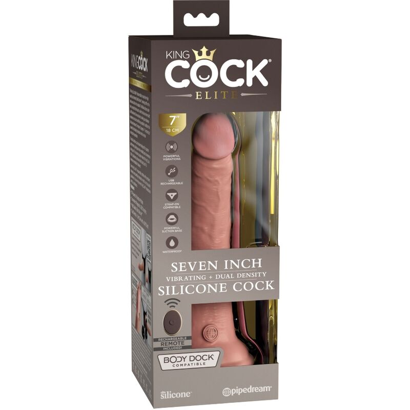 KING COCK - ELITE VIBRADOR DILDO REALÍSTICO E CONTROLE REMOTO DE SILICONE 17.8 CM - Sexshoptuga 