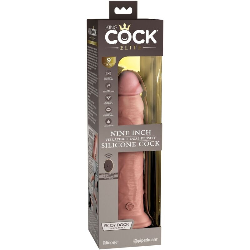 KING COCK - ELITE VIBRADOR DILDO REALÍSTICO E CONTROLE REMOTO DE SILICONE 23 CM - Sexshoptuga 