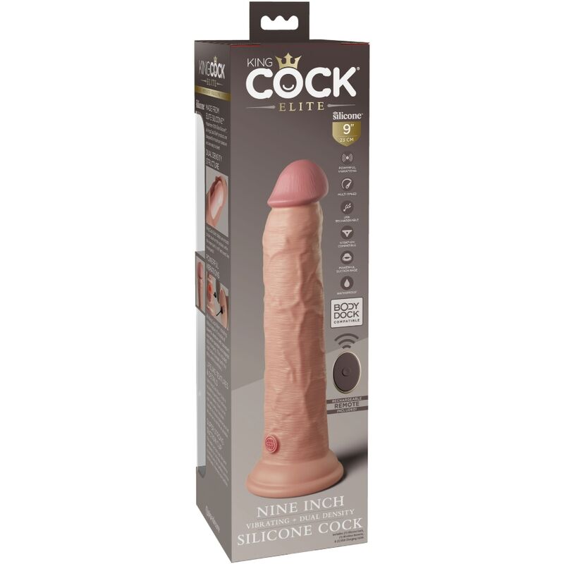 KING COCK - ELITE VIBRADOR DILDO REALÍSTICO E CONTROLE REMOTO DE SILICONE 23 CM - Sexshoptuga 