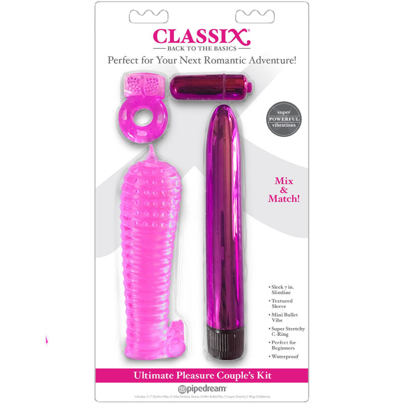 CLASSIX - KIT PARA CASAIS COM ANEL, BAINHA E BALAS ROSA - Sexshoptuga  Sexshoptuga 