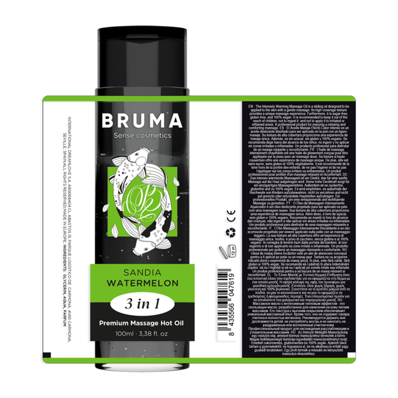 BRUMA - ÓLEO DE MASSAGEM PREMIUM EFEITO CALOR SABOR MELANCIA 3 EM 1 - 100 ML - Sexshoptuga 