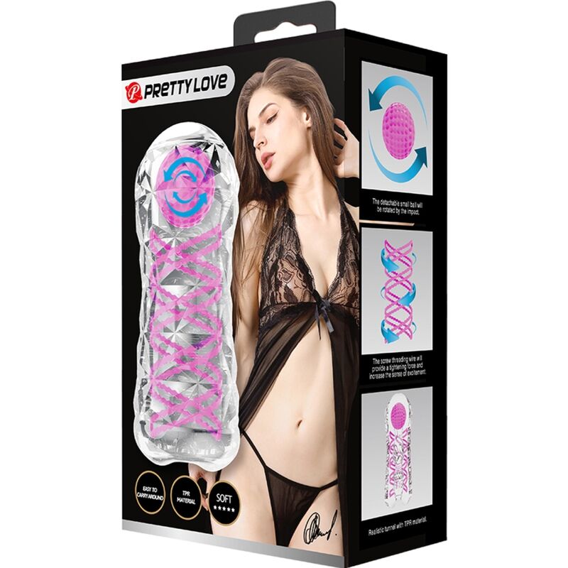 PRETTY LOVE - MASTURBADOR MASCULINO FANTASY COM ESPIRAL INTERNA E BOLAS TRANSPARENTES - Sexshoptuga 