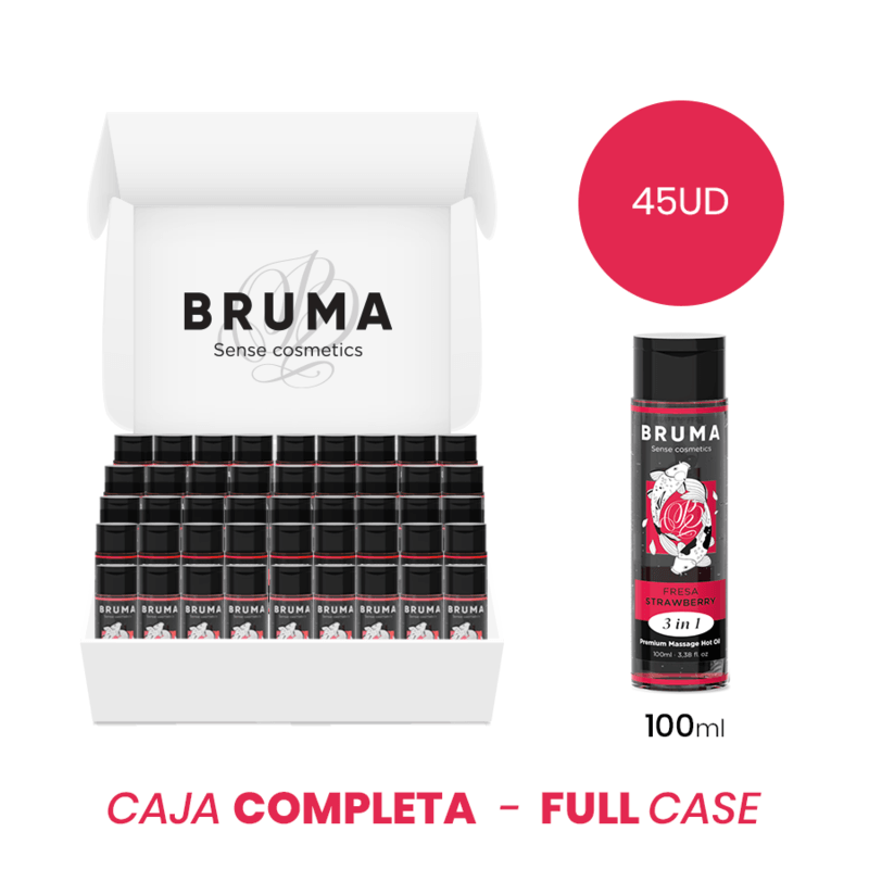 MOQ 45 - BRUMA ÓLEO DE MASSAGEM PREMIUM EFEITO CALOR SABOR MORANGO 3 EM 1 - 100 ML - Sexshoptuga 