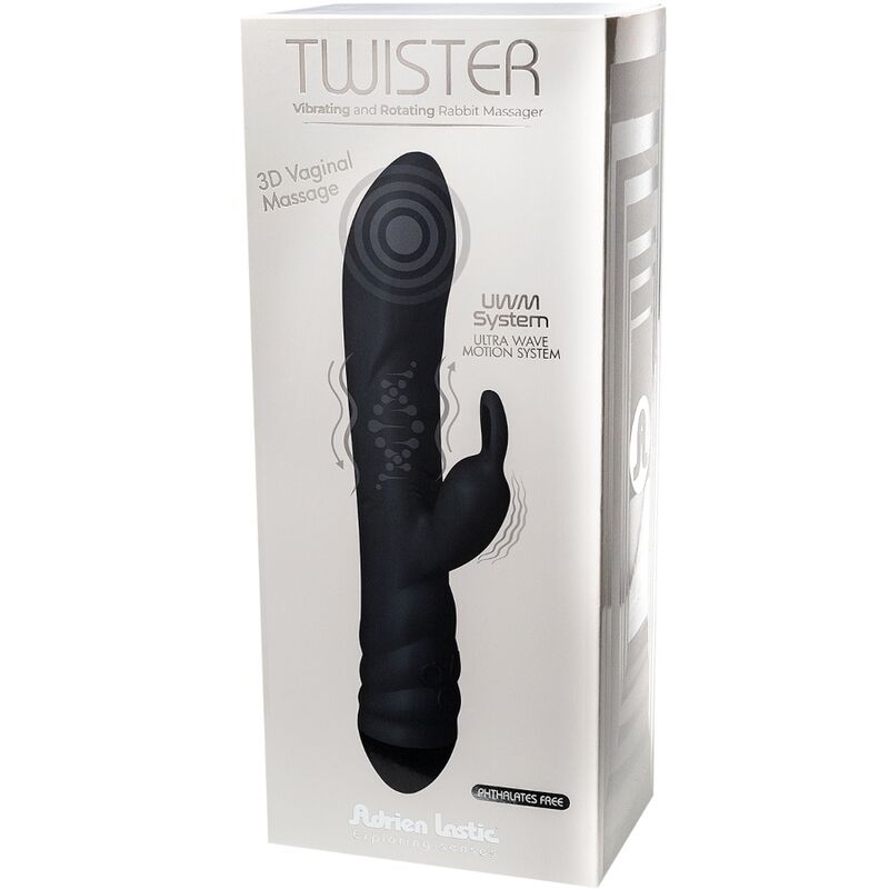 ADRIEN LASTIC - VIBRADOR TWISTER E ROTADOR MASSAGER COELHO PRETO - Sexshoptuga  Sexshoptuga 