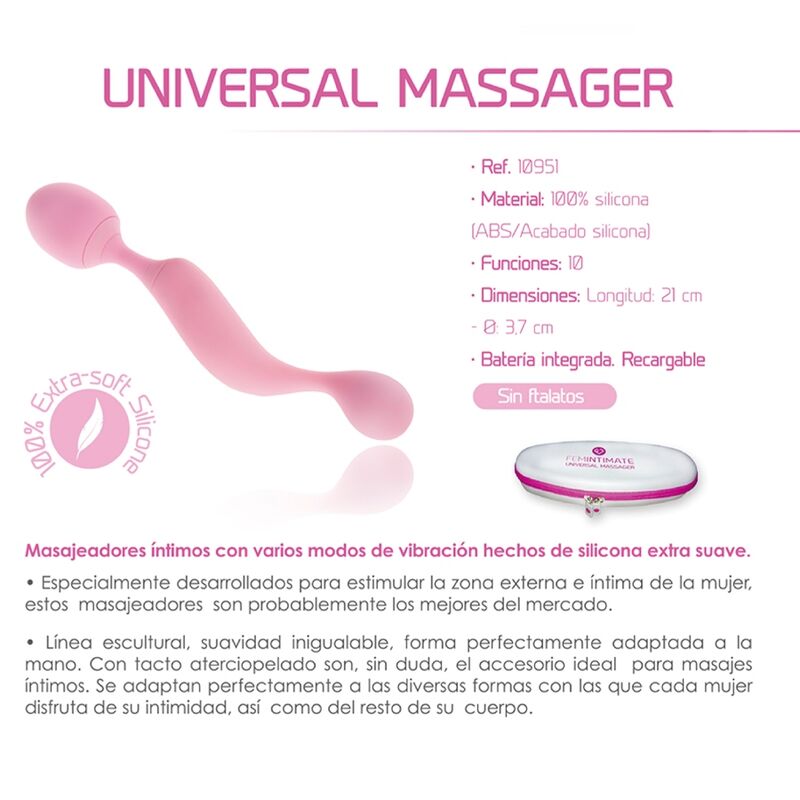 FEMINTIMATE - MASSAGADOR UNIVERSAL VIBRADOR DE SILICONE ROSA - Sexshoptuga 