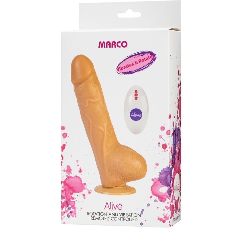 ALIVE - VIBRADOR DE PÊNIS MARCO REALÍSTICO E CONTROLE REMOTO ROTADOR 19 CM - Sexshoptuga 