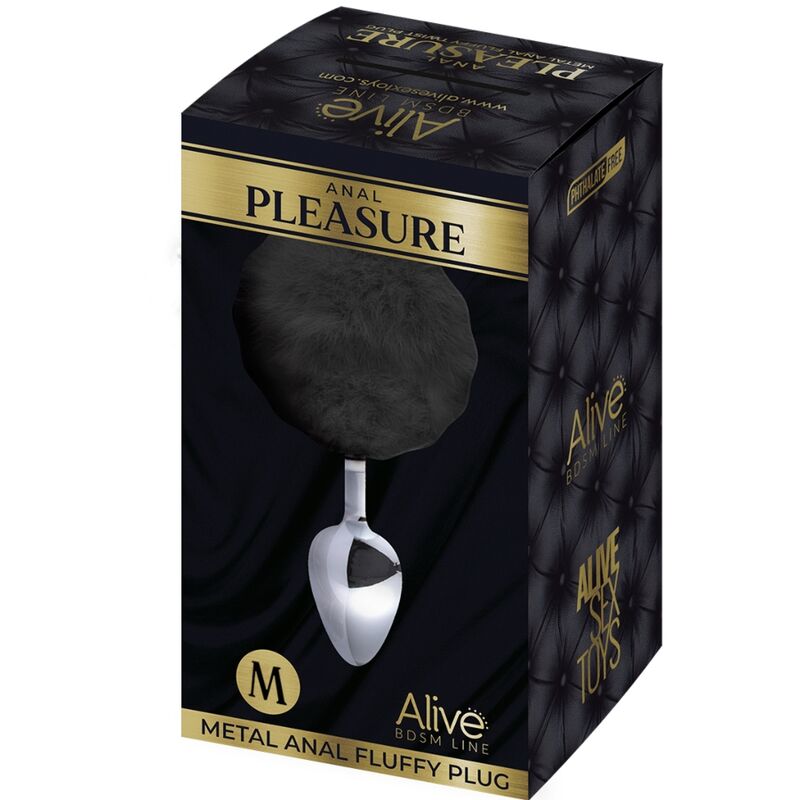 ALIVE - PLUG DE PRAZER ANAL ESPIRAL METAL FLUFFY PRETO TAMANHO M - Sexshoptuga  Sexshoptuga 