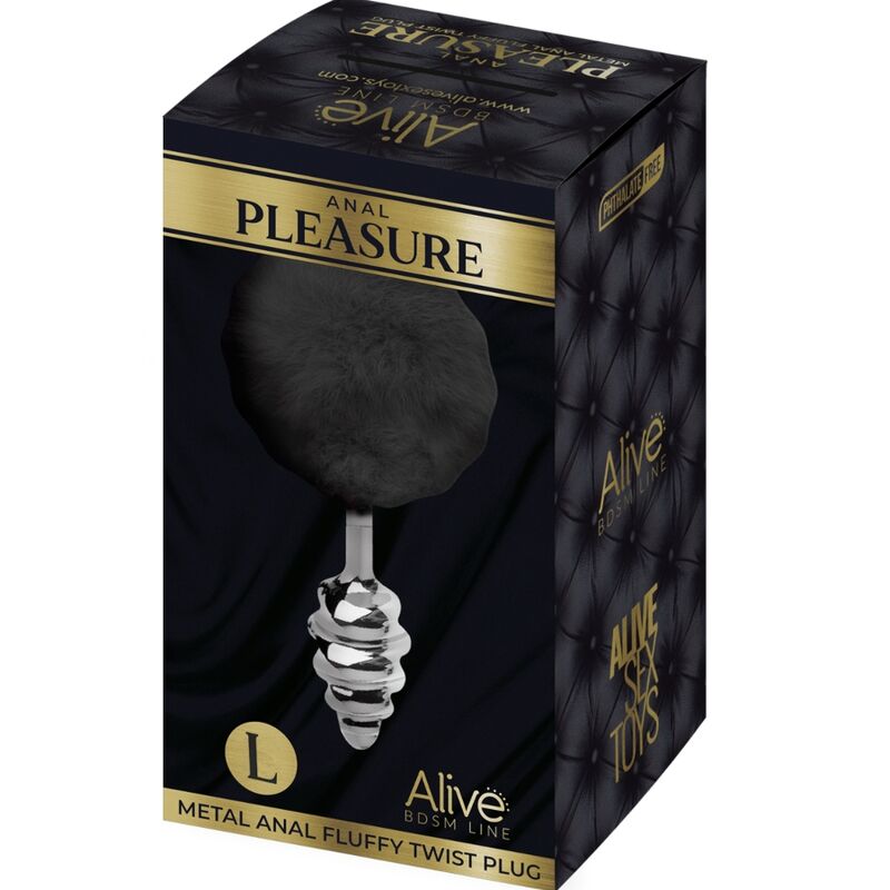 ALIVE - PLUG DE PRAZER ANAL ESPIRAL METAL FLUFFY PRETO TAMANHO L - Sexshoptuga  Sexshoptuga 