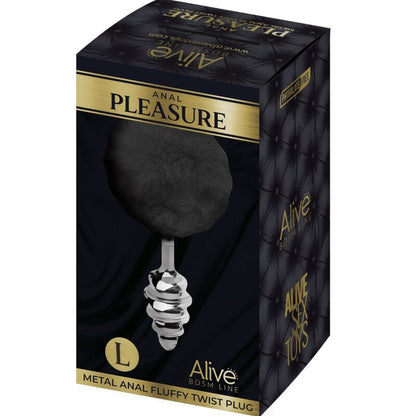 ALIVE - PLUG DE PRAZER ANAL ESPIRAL METAL FLUFFY PRETO TAMANHO L - Sexshoptuga 