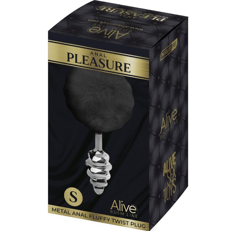 ALIVE - PLUG DE PRAZER ANAL ESPIRAL METAL FLUFFY PRETO TAMANHO S - Sexshoptuga  Sexshoptuga 