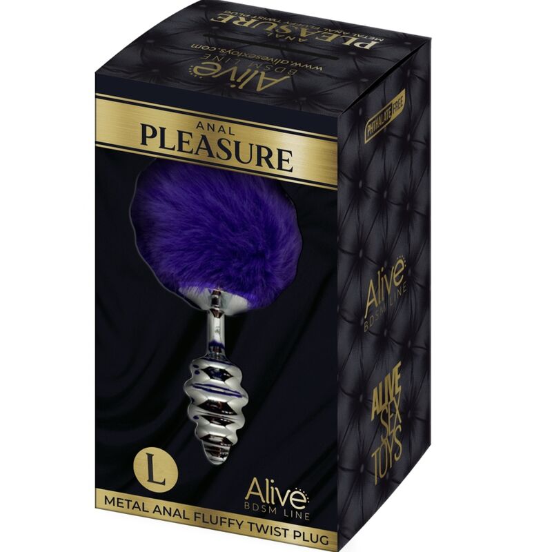 ALIVE - PLUG DE PRAZER ANAL ESPIRAL METAL FLUFFY DARK VIOLETA TAMANHO L - Sexshoptuga  Sexshoptuga 