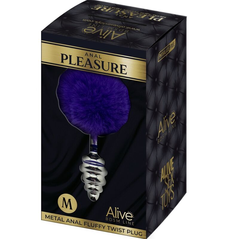 ALIVE - PLUG DE PRAZER ANAL ESPIRAL METAL FLUFFY DARK VIOLETA TAMANHO M - Sexshoptuga  Sexshoptuga 