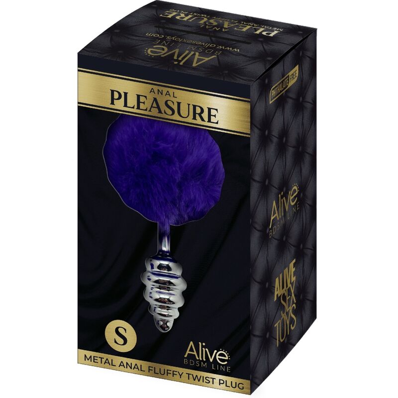 ALIVE - PLUG DE PRAZER ANAL ESPIRAL METAL FLUFFY DARK VIOLET TAMANHO S - Sexshoptuga  Sexshoptuga 