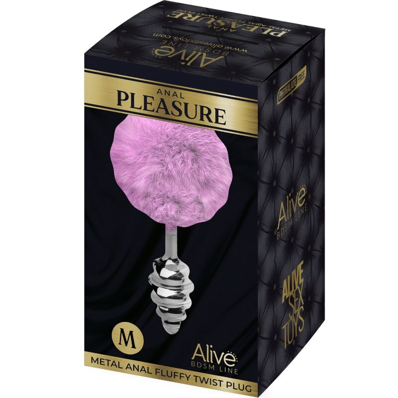 ALIVE - PLUG PRAZER ANAL ESPIRAL METAL FLUFFY VIOLETA TAMANHO M - Sexshoptuga  Sexshoptuga 