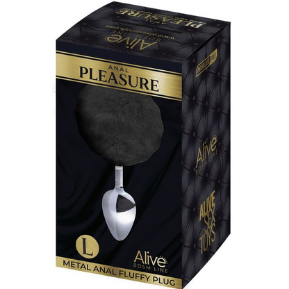 ALIVE - PLUG DE PRAZER ANAL METAL LISO FLUFFY PRETO TAMANHO L - Sexshoptuga 