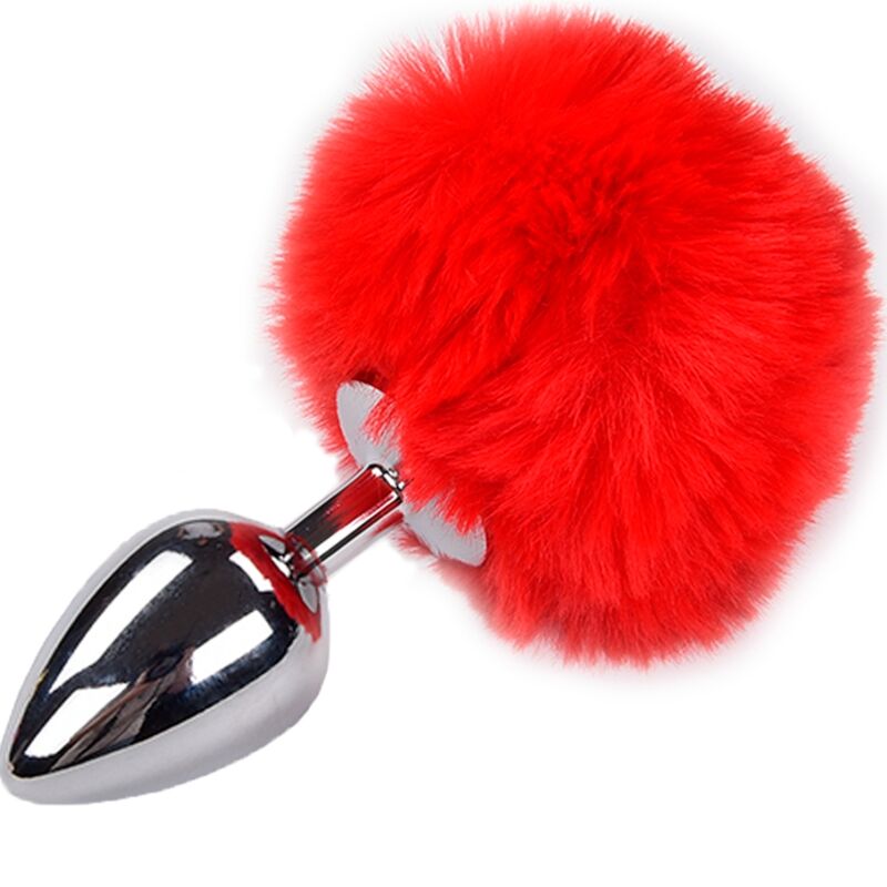 ALIVE - PLUG PRAZER ANAL METAL LISO FLUFFY VERMELHO TAMANHO L - Sexshoptuga 