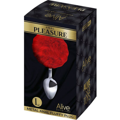 ALIVE - PLUG PRAZER ANAL METAL LISO FLUFFY VERMELHO TAMANHO L - Sexshoptuga 