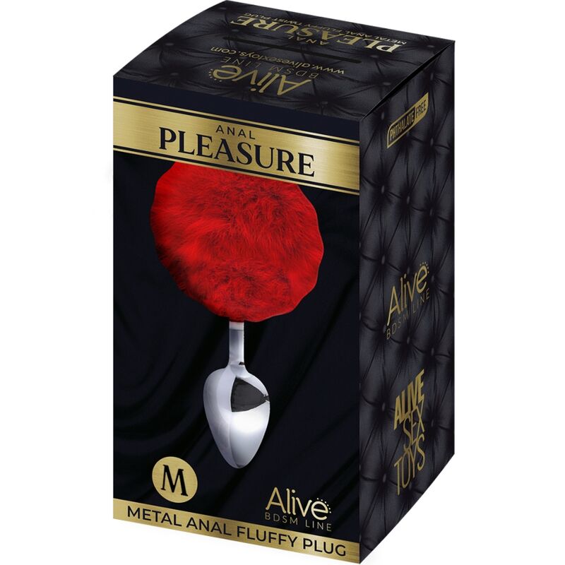 ALIVE - PLUG PRAZER ANAL METAL LISO FLUFFY VERMELHO TAMANHO M - Sexshoptuga 