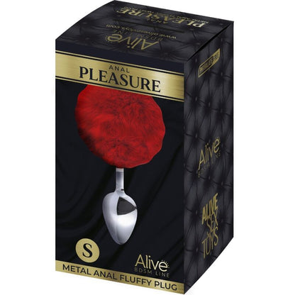 ALIVE - PLUG DE PRAZER ANAL METAL LISO FLUFFY VERMELHO TAMANHO S - Sexshoptuga 